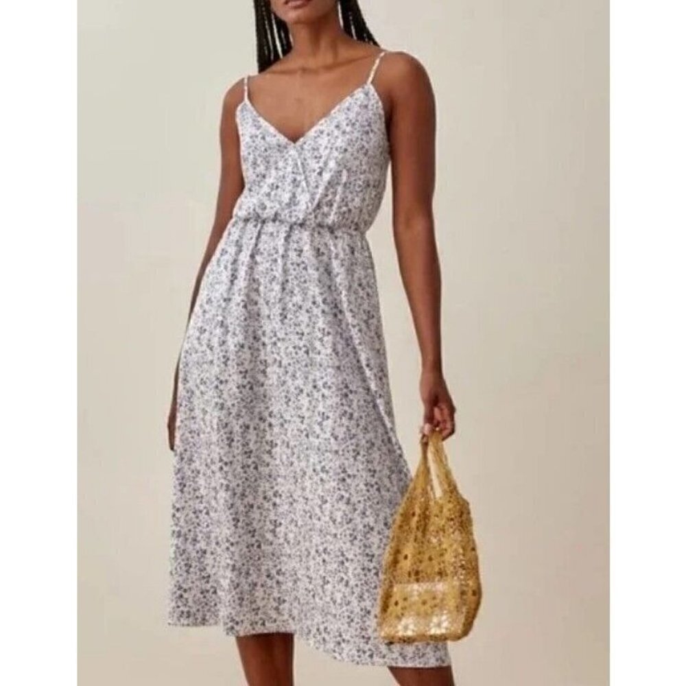 New Reformation Bianka Midi Dress Womens 6 Johanna Blue Floral Pullover
